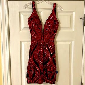 Red and black jovani dress. Size 0. New